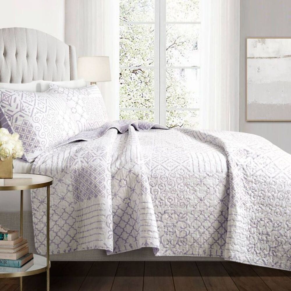 Lush Decor - King 3pc Monique Quilt & Sham Set Lavender - Lush  Lavender